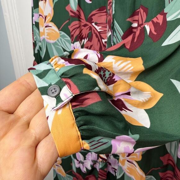 Loft Midi Dress Womens Small Tropical Floral Button Front Vacation Summer Spring - Picture 3 of 9